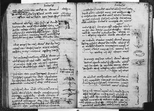 Manuscrit de Paris E, fol. 53v et 54r : Esquisse représentant le vol des oiseaux, 1513-14 - Leonardo da Vinci